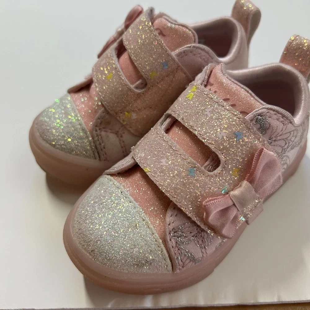 Skechers Twinkle Toes Pink Glitter Butterfly Toddler Sneakers - Size 5